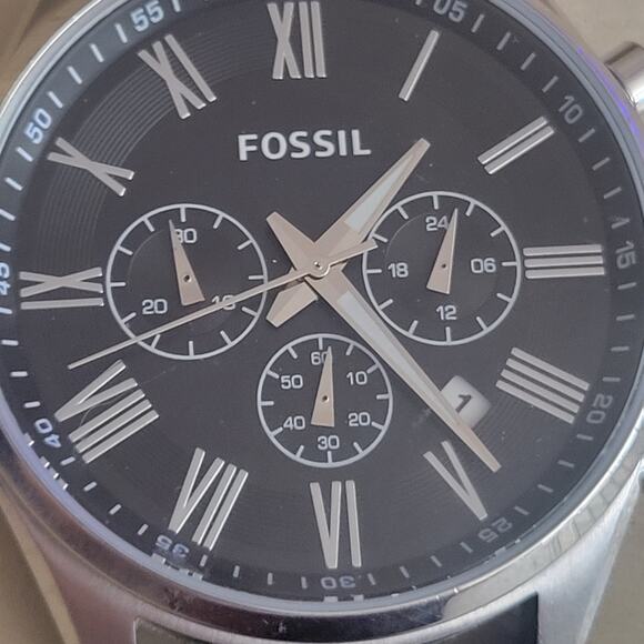 Fossil Men Chronograph Date Watch – Black Dial – Unusual Hands – New Battery main image 6
